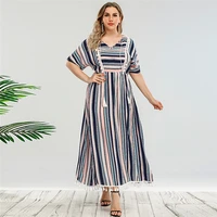 doib women striped dress plus size round neck short sleeve tassel dress 2021 vintage summer fashion female dress