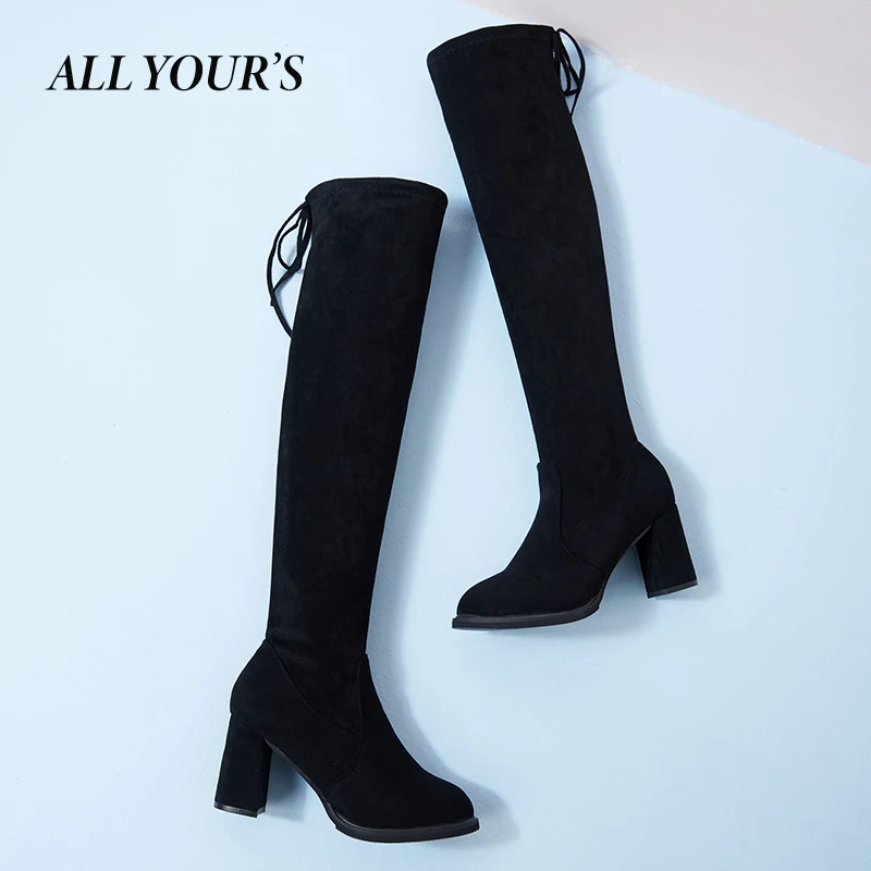 

2021 New Over Knee Boots Women Shoes High Heels Boots Black Fashion Slip On Sexy Thigh High Boots Women Autumn Warm Fur Boots