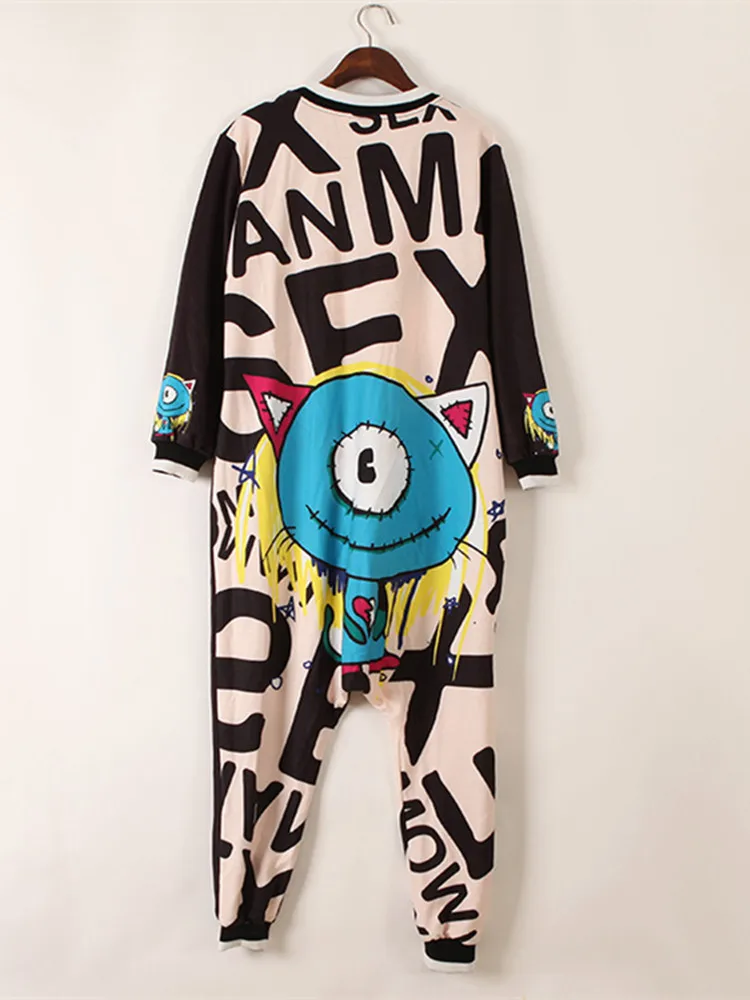 

Letter print Long sleeve Romper loose Oversized Bodysuit hip hop lady Playsuits Patchwork jumpsuit women autumn 2020 Streetwear