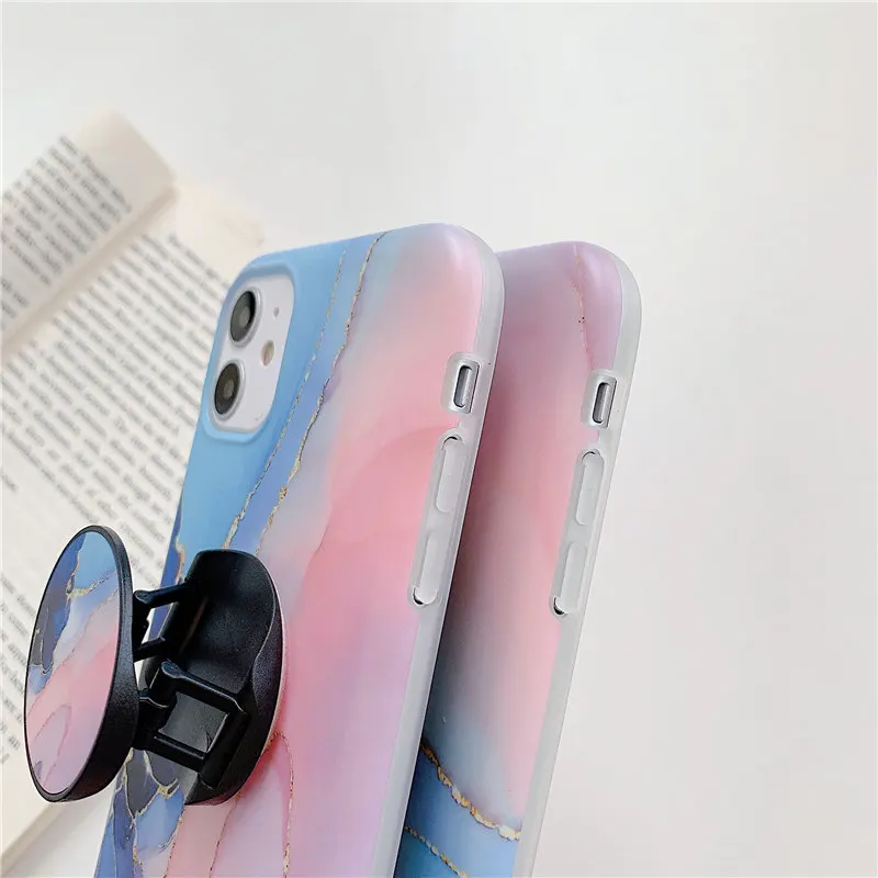 Градиентный мраморный чехол-подставка для iPhone 13 12 11Pro Max XR XS 7 8 Plus мягкий