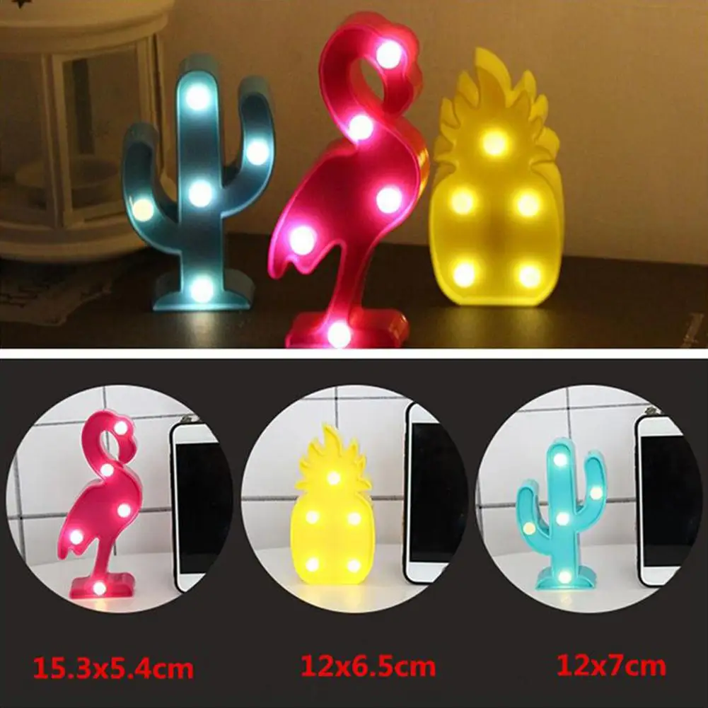 Светодиодный ночсветильник в форме мультяшного 3D ананаса Фламинго кактуса