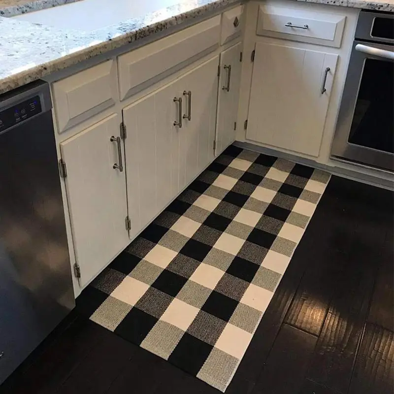 

Cotton Living Room Area Rug For Floor Black and white Grid Bedroom Carpet Nordic Washable Hallway Bath Mats Long Kitchen Doormat