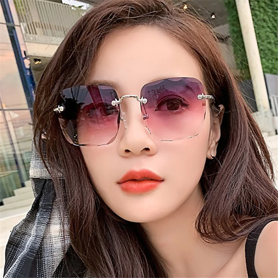 

Fashion Cutting Lens Ladies Frameless Eyeglasses Square Gradient Sunglasses Women Rimless Polarized Sun Glasses Shades