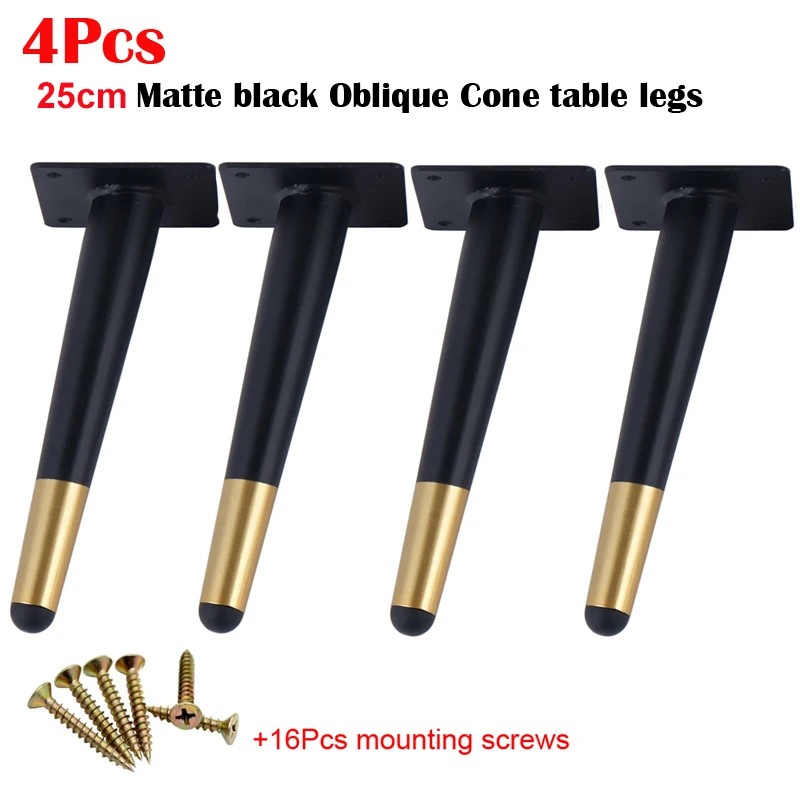 Black Gold 25CM 4 шт мебель стол ноги кожаные ремни с металлической и золотой зауженные диван-кровать шкаф для кухонных шкафов, ног средства ухода за кожей стоп 12/15/18/20/25/30 см с крепежными винтами - Цвет: Black Gold 25CM