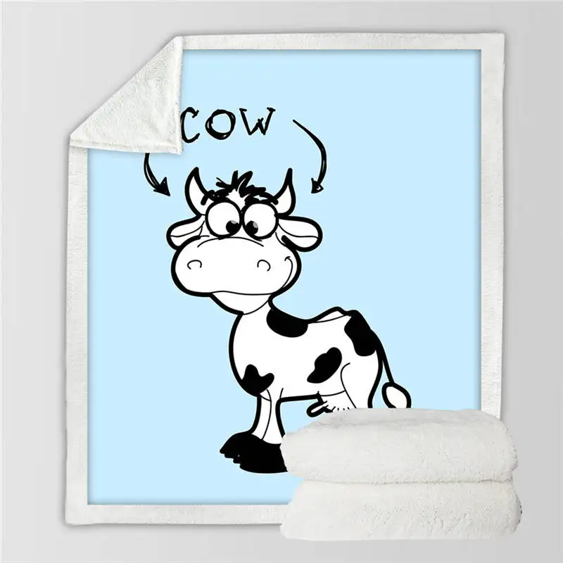 White Cow BeddingOutlet Pink Cow Sherpa Fleece Blanket Milk Cartoon Throw Cute Farm Animal Blanket Unicorn Cow Plush Blanket for Bed Couch - Цвет: White Cow