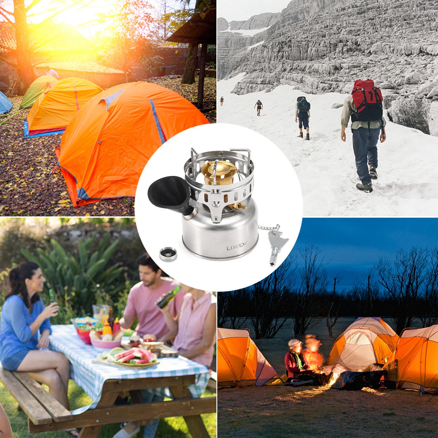 

Lixada Stainless Steel Gasoline Stove Portable Stove Outdoor Camping Backpacking Hiking Equipment Gasoline Picnic Stove Burners