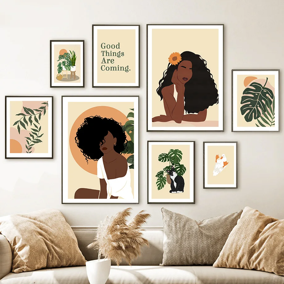 

Abstract Black Woman Monstera Leaf Duck Wall Art Canvas Painting Nordic Posters And Prints Wall Pictures For Living Room Decor