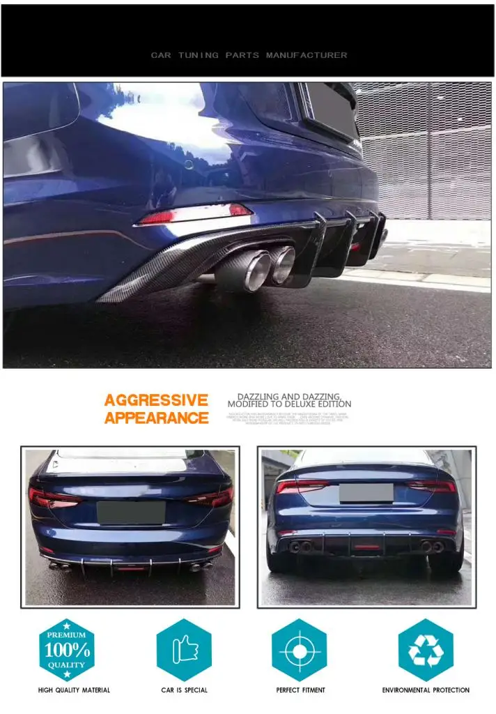 Углеродное волокно задний бампер спойлер для Audi A5 Sline S5 седан с светодиодный свет задний бампер