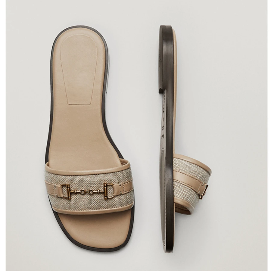 

Сланцы Elmsk женские, повседневные шлепанцы, модная простая льняная обувь на плоской подошве, с золотой пряжкой