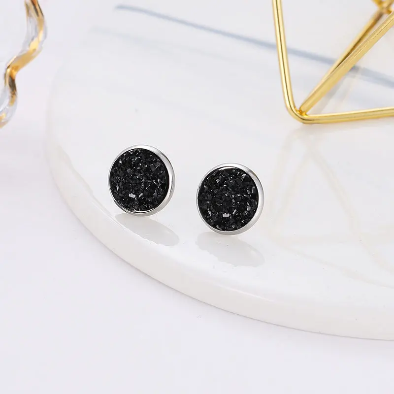 

Harajuku style simple geometric round frosted dream starry sky time gems starry stainless steel earrings s18040177