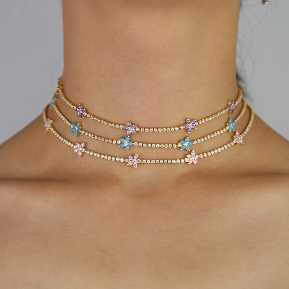 Романтическая тонкая цепочка для тенниса с кубическим цирконием пастельные