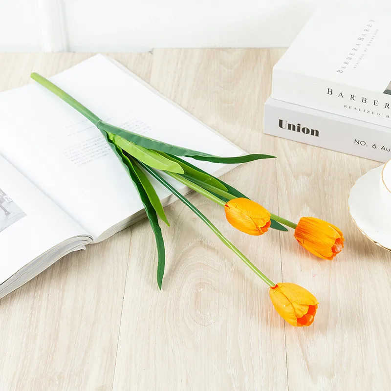 

3 Bloom of Tulip long bouquet artificial silk flowers feel touch home office artist creative living room party decoration