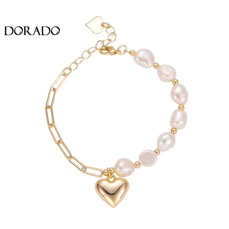

Dorado High Quality Fashion Baroque Freshwater Pearl Bracelet 2021 New Asymmetry Metal Romantic Girl Lady Jewelry Accessories