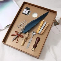 alloyseed 1 set retro vintage calligraphy feather dip pen writing ink set stationery quill fountain pens creative birthday gifts