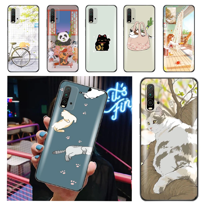 

Cats Human Friends Space Phone Case For Redmi Note 9 9T 9A 9C 9S Pro Max Lifeproof TPU Soft Coque Smartphones Mobile