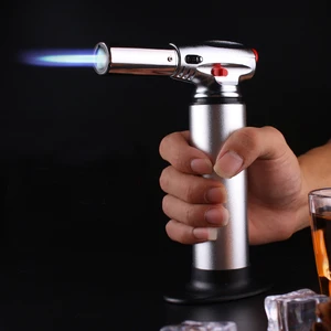 Inflatable Butane Open Flame 1300C Straight Spray Gun Torch Lighter Metal Windproof Outdoor Cigarette Lighter Cigar Accessories