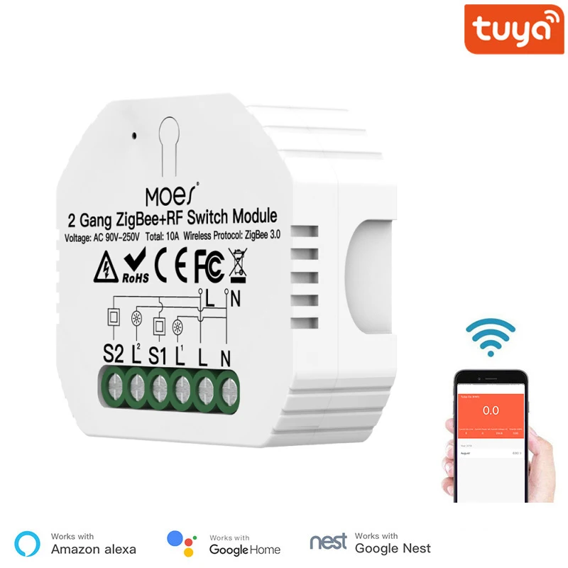 

Умный светильник ель света Tuya ZigBee, 2 клавиши, релейный модуль ZigBee + RF, работает с приложением Alexa Google Home Smart Home