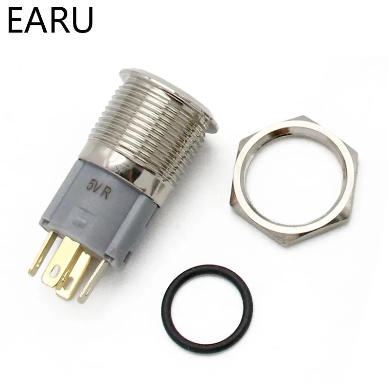 Водонепроницаемый металлический кнопочный переключатель 16 мм светодиодная