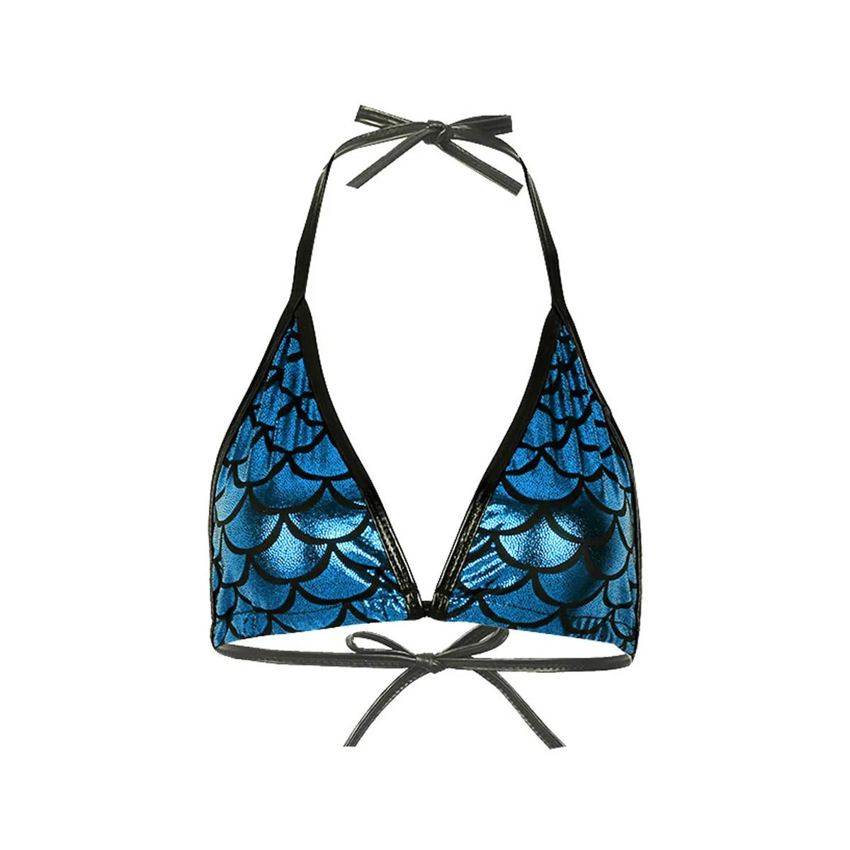 

Women Shiny Metallic Mermaid Fish Scale Printed Halter Tie Up Bralette Sexy Tops Festival Rave Performance Pole Dance Costume