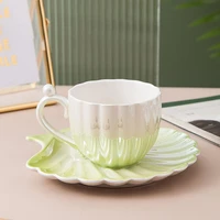 fashion nordic ceramic coffee cup pearl glaze cappuccino girls breakfast cup flower tea cup and saucer tazas desayuno drinkware