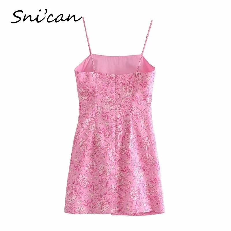 

Pink Floral Bodycon Dress Summer Vintage Spaghetti Strap Backless Sexy Dresses Za 2021 Women Vestidos Mujer Draped