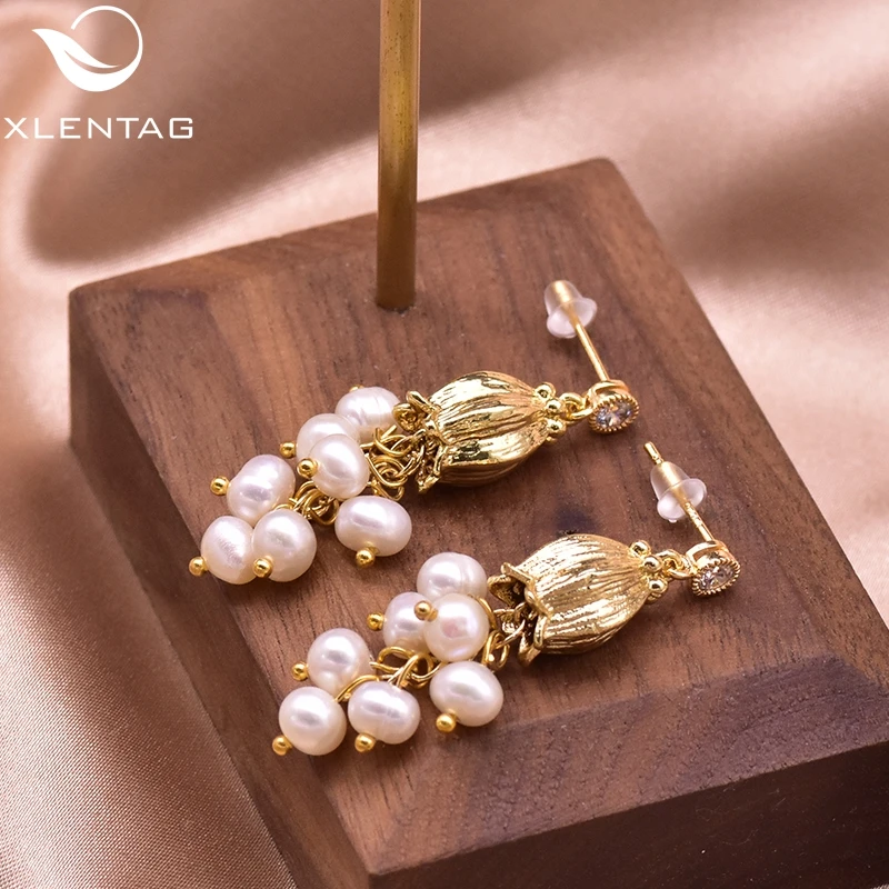 Женские серьги с жемчугом XlentAg роскошные натуральным пресноводным свадебные