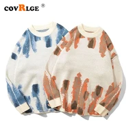 covrlge autumn winter loose mens sweater retro lazy style couple top outfit ins tie dye inkjet blouse male streetwear mzm125