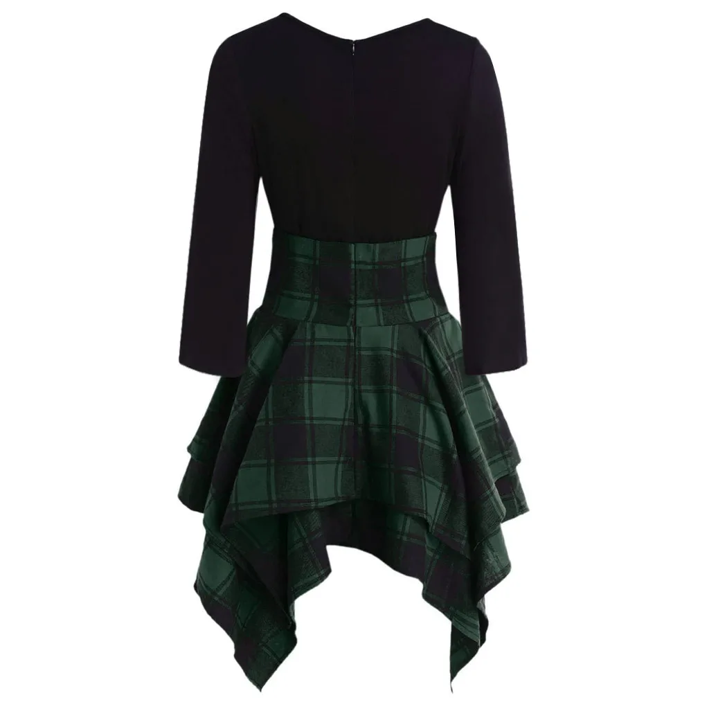 Фото FREE OSTRICH Dress Women Strap Long Sleeve O-Neck Irregular Plaid Print Sashes Expensive Autumn Noble Popular Short Winter Женская FREE OSTRICH Dress Women Strap Long Sleeve O-Neck Irregular Plaid Print Sashes Expensive Autumn Noble Popular Short Winter Женская