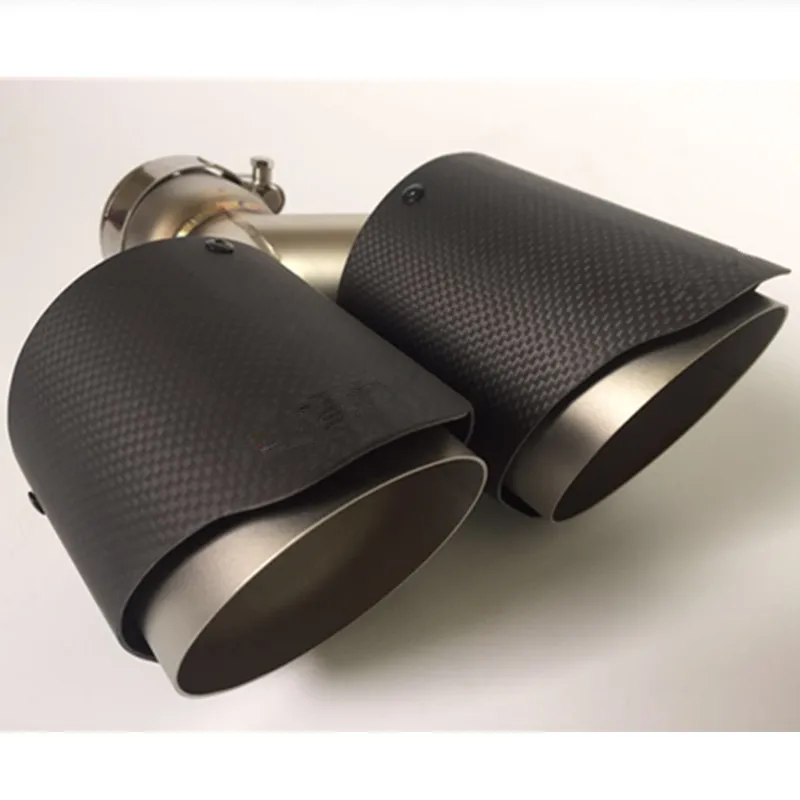 

1 Pair:Dual Carbon Fiber + Stainless Steel Universal Car Exhaust Tip Double End Pipe for BMW BENZ VW Golf AK Logo