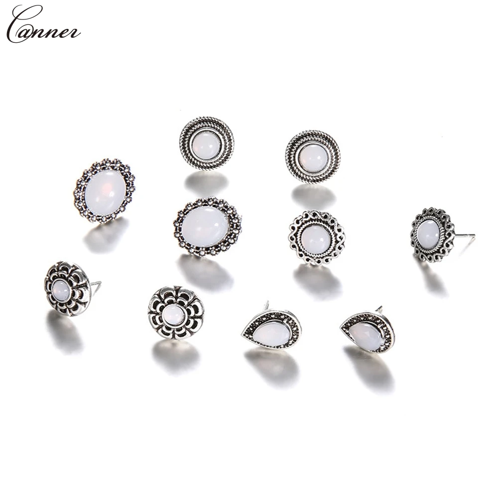 CANNER Ретро антикварные геометрические овальные круглые серьги гвоздики с опалом