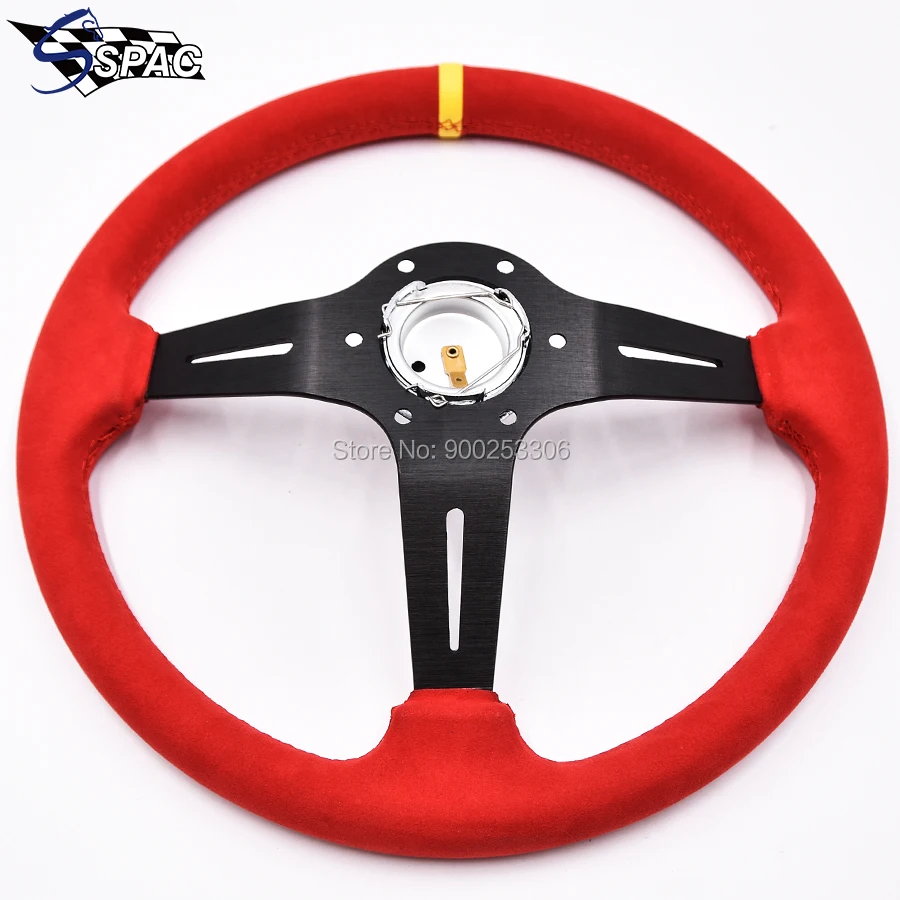 Черная спица Deep Dish замша кожа ND тюнинг Дрифтинг гоночный руль желтая полоска |