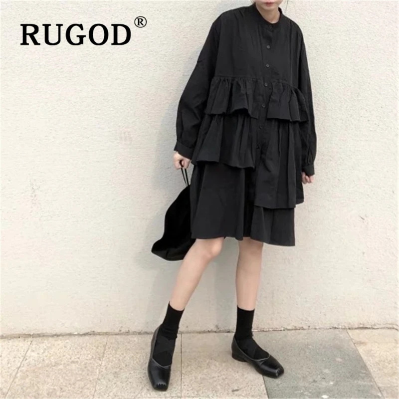 Женское асимметричное платье RUGOD винтажное Свободное с круглым вырезом и