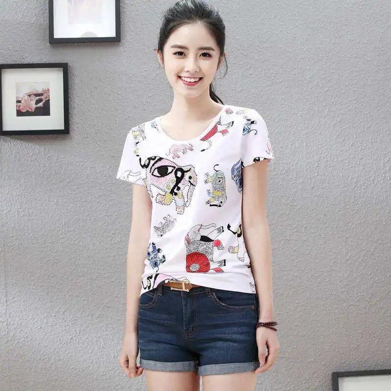 

Fashion Logo Printing T Shirts Women's Short Sleeve Fashion 100% cotton multi Female T-Shirts