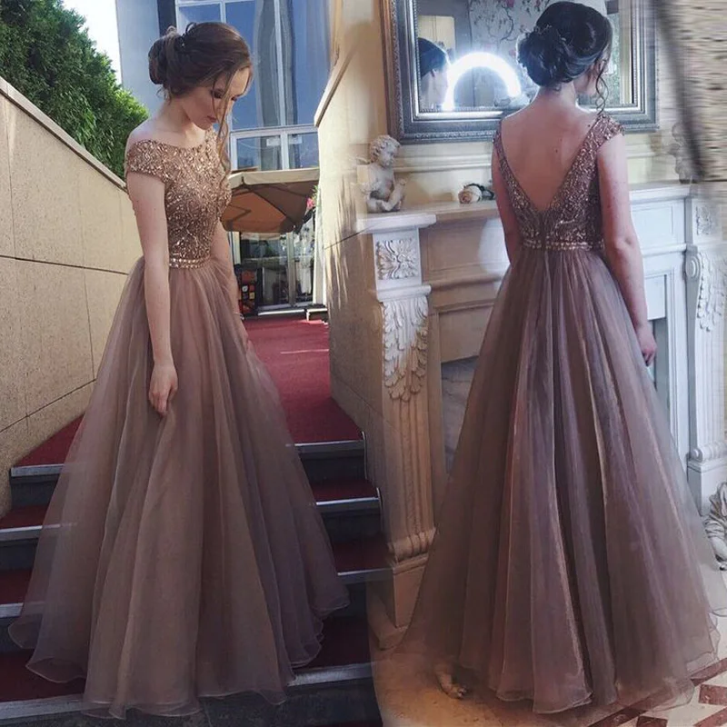 

Wedding Eving Dress Tulle Elegant Sleeveless Sexy Backless Hot Gold Evening Dress Women Ruffle Long Skirt Sexy Formal Evening