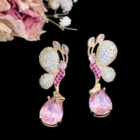 funmode fashion design pink purple long drop earrings for women big luxury pendant earrings for women wholesale fe321