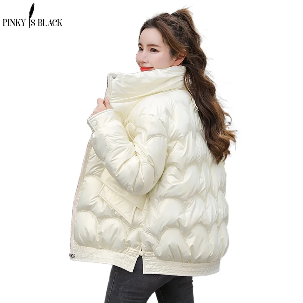 PinkyIsBlack  Winter Women's Jacket 2021 Female Thick Warm Short Parkas Fashion Shiny Coats Women Elegant Cotton Padded Outwear