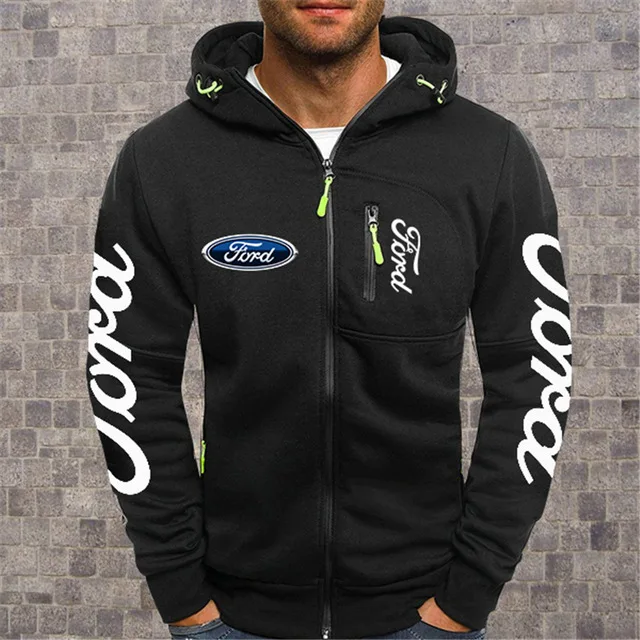 

2021 NEW Men's Hoodies Ford Mustang Car Logo Print Casual HipHop Black Hooded Fleece Sweatshirts Zipper Jacket Men Tops