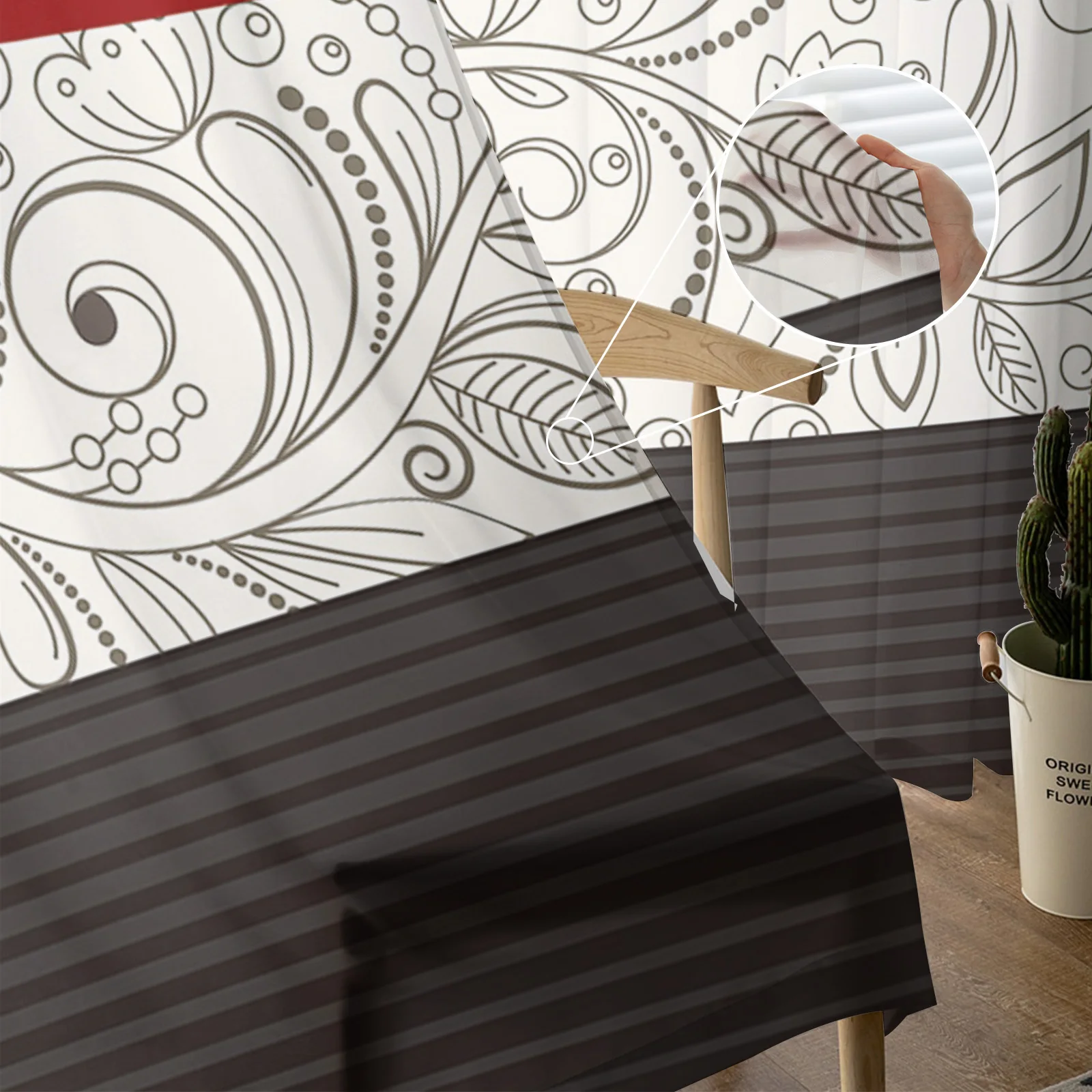 Винтажные красные современные шторы с цветами для гостиной прозрачные тюлевые