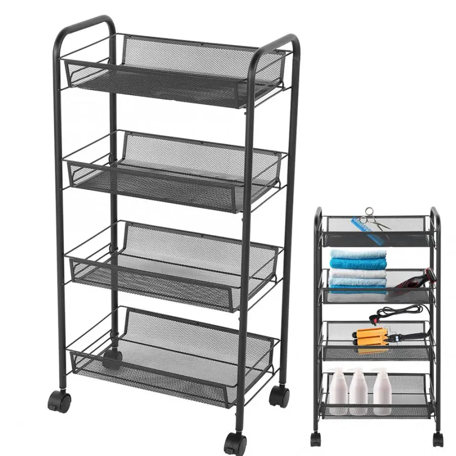 4 яруса на колесиках для кухни металлическая тележка хранения салона красоты