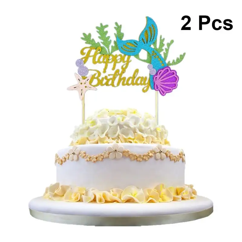 2 шт хвост русалки торт Топпер Сияющий корпус Морская звезда украшения кекс