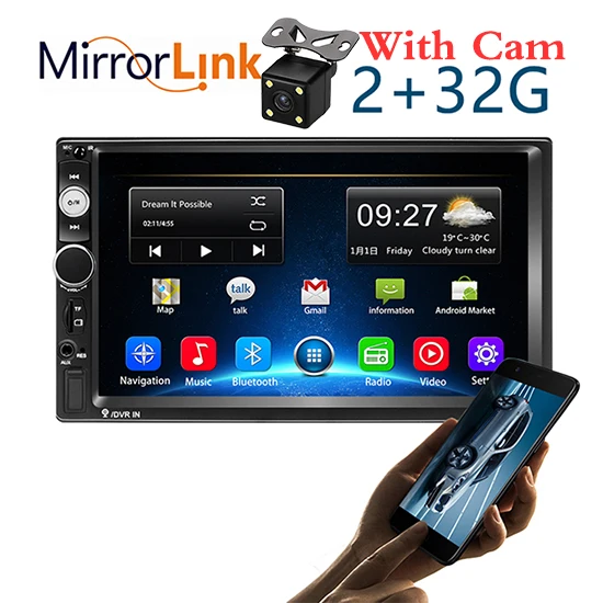 2 with 32 cam 2G ram Android 8,1 авто радио четырехъядерный 7 дюймов 2DIN универсальный автомобильный без dvd-плеера gps стерео аудио головное устройство Поддержка DVR OBD BT - Цвет: 2 with 32 cam