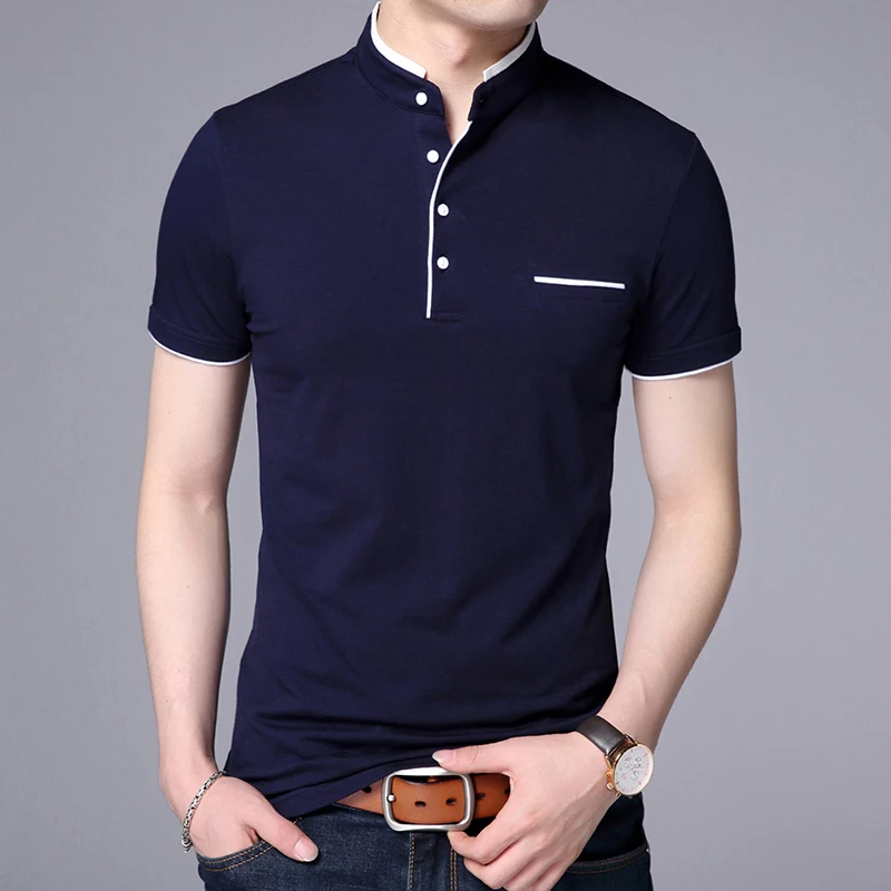 

2021 New Fashion Brand Polo Shirt Men's Summer Mandarin Collar Slim Fit Solid Color Button Breathable Polos Casual Men Clothing