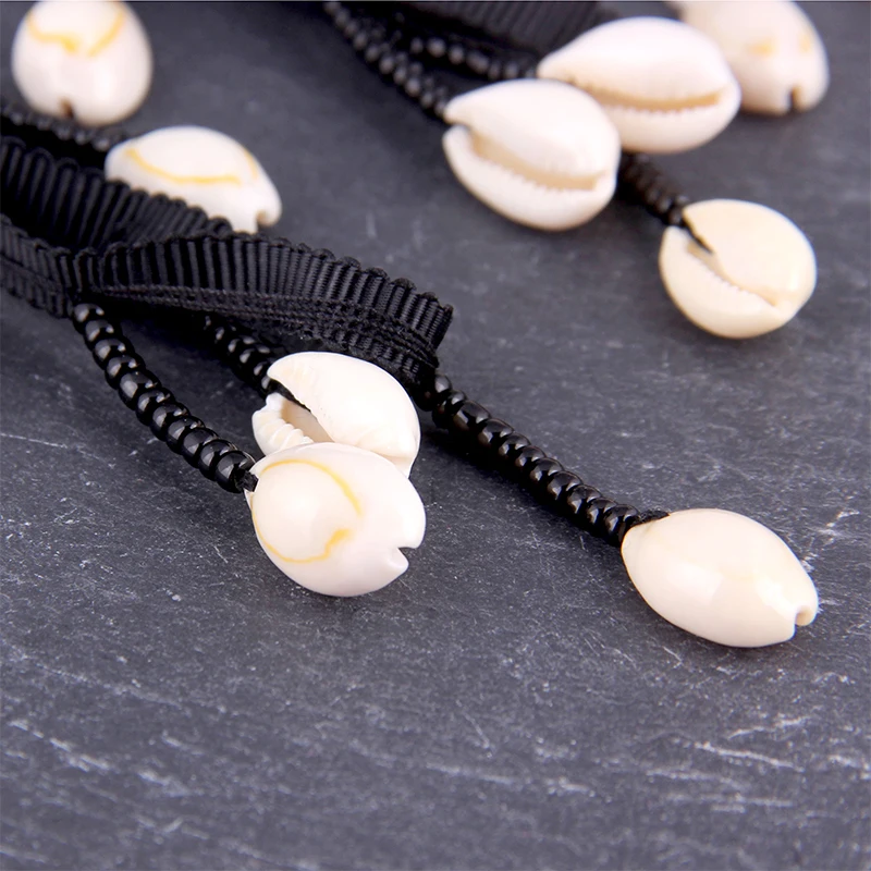 Женские Подвески в виде ракушек Boho вязаные Длинные серьги из черной ленты с