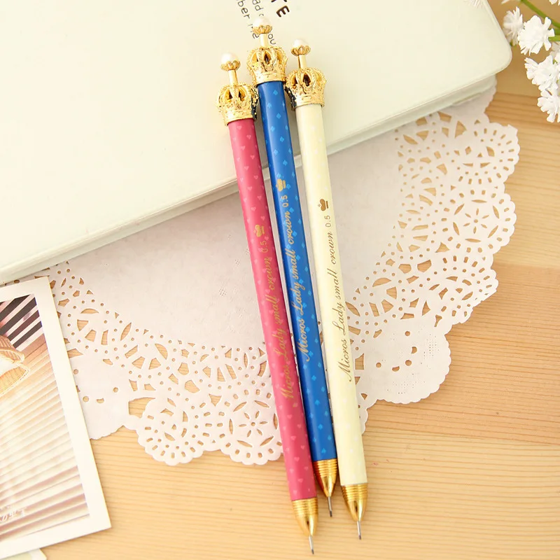 Ручка перьевая кавайная в форме короны параллельная с рисунком цветов плоский