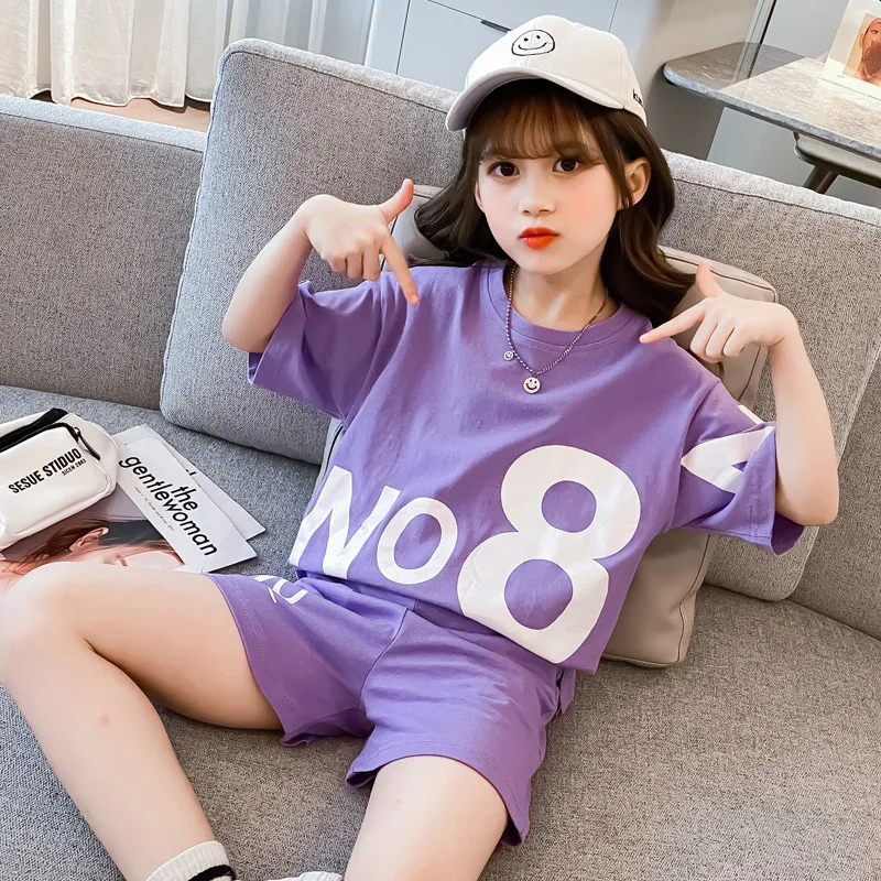 

Футболка с коротким рукавом + штаны, для девочек 3, 4, 5, 6, 7, 8, 9, 10, 12 лет