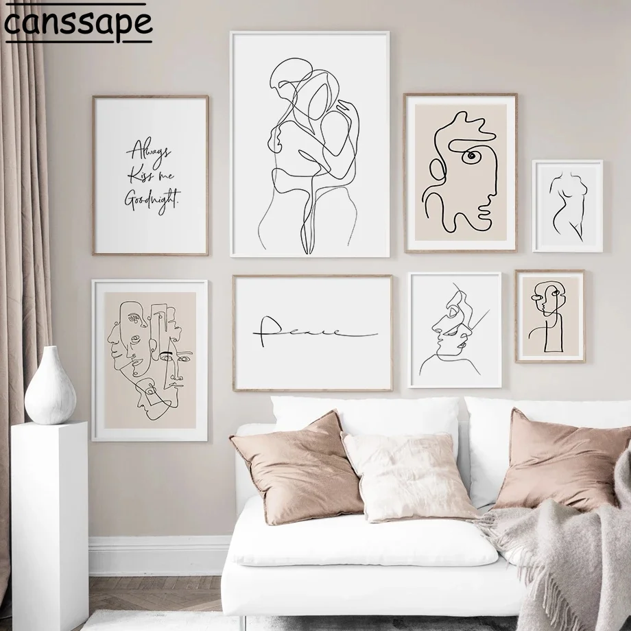 

Line Face Prints Minimalist Wall Painting Embrace Canvas Poster Nude Art Print Nordic Posters Couple Aesthetic Room Decoration