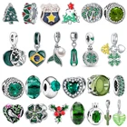Новые зеленые циркониевые позиционирующие пряжки, стеклянные бусины, романтичные оригинальные шармы Pandora, серебряные браслеты, подарки сделай сам