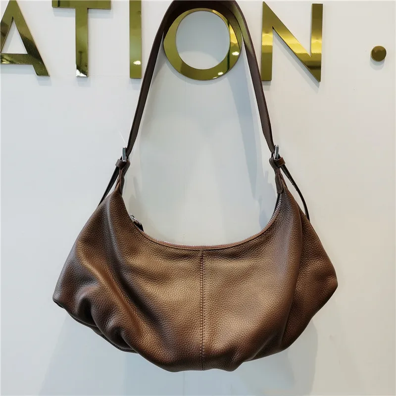 

Women's Handle Bags Cowhide Brown Underarm Bags Large Capacity Khaki Dumpling Bags Fashion Grey Crossbody Shoulder Bags Lady Bag