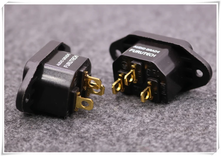 4pcs T1 DIY HIFI Brass copper plating Rhodium IEC inlet Power 3-pin plug socket AC 250V 10A
