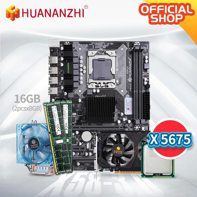 HUANANZHI X58 3 0 Материнская плата с Intel XEON X5675 + 2*8G DDR3 ECC GTX 750ti 4G графическая карта A400 CPU